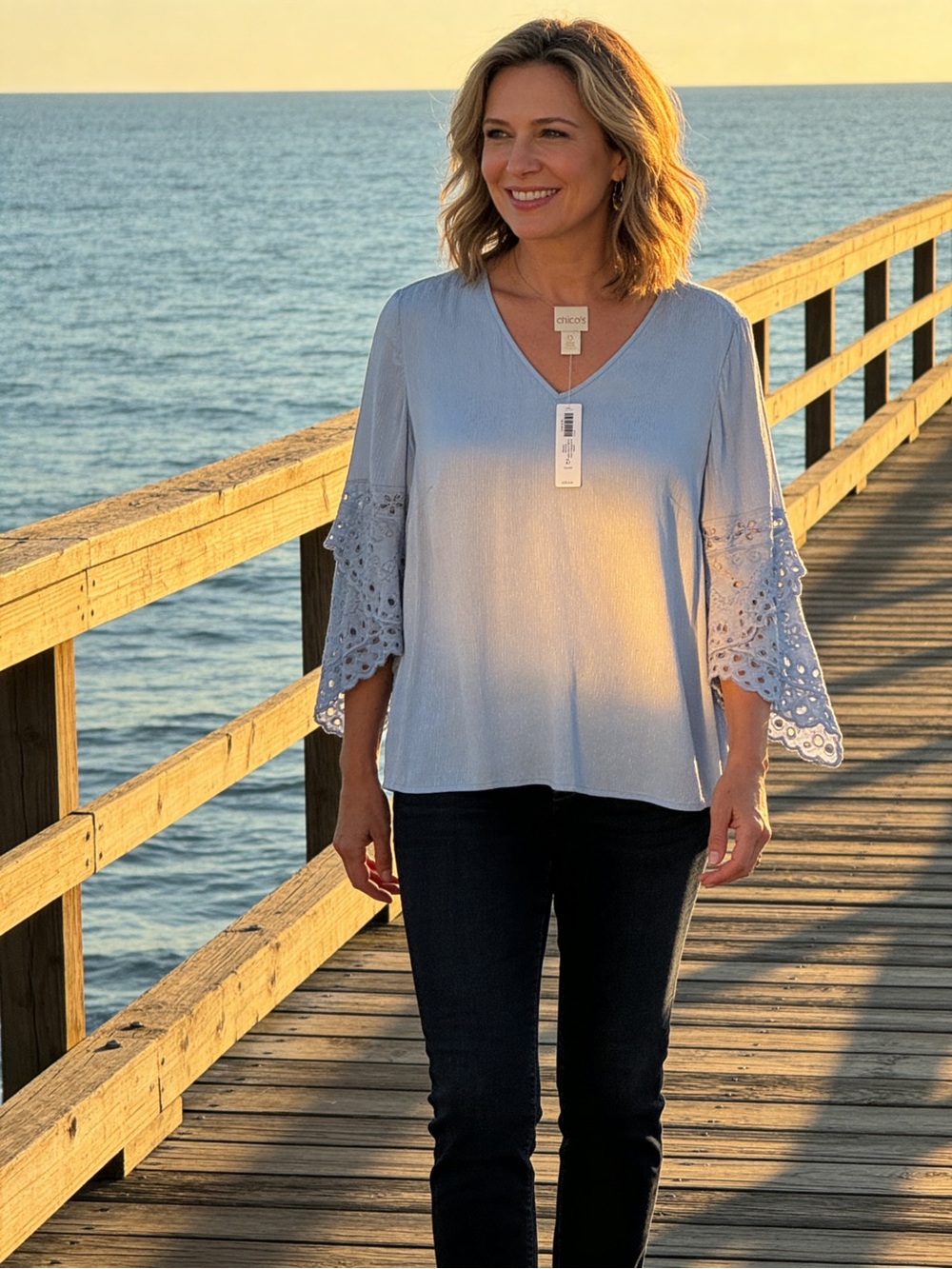 🤩 BOGO- bundle NWT- Chico's Baby Blue Women's Top. With beautiful flowy sleeves.